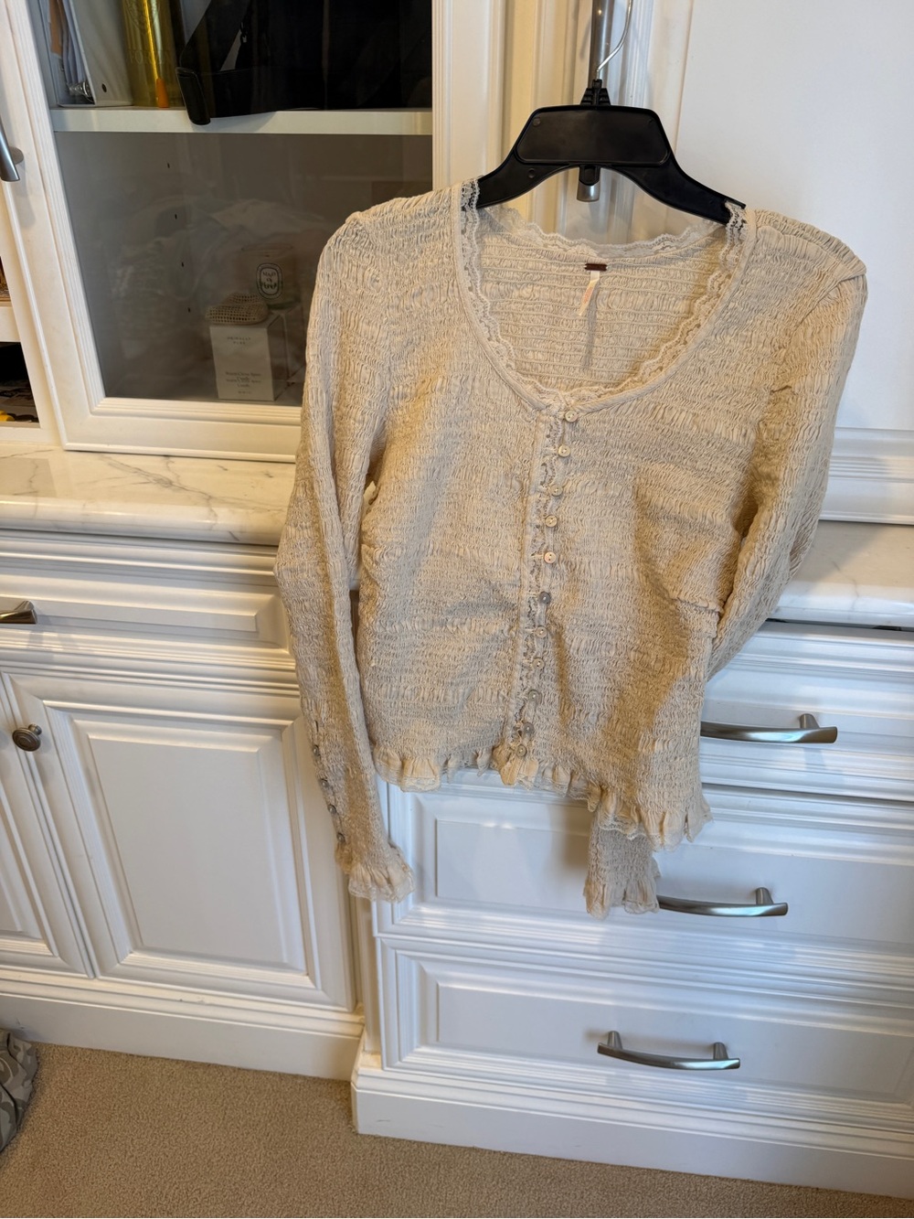 Free People Cream Knit Button-Front Cardigan